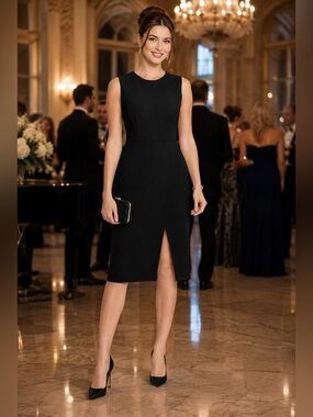 Maggy London Black Sleeveless Sheath Dress with Wrap Front Slit Size 0
